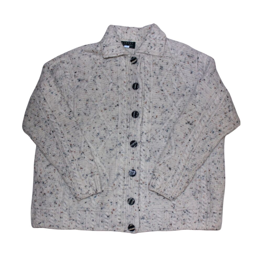 Vintage Irish Wool Cable Knit Cream Cardigan